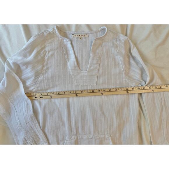 Xirena White Cotton Stripe Popover Blouse Gauze Pocket Long Sleeve Top Size M - Picture 5 of 9